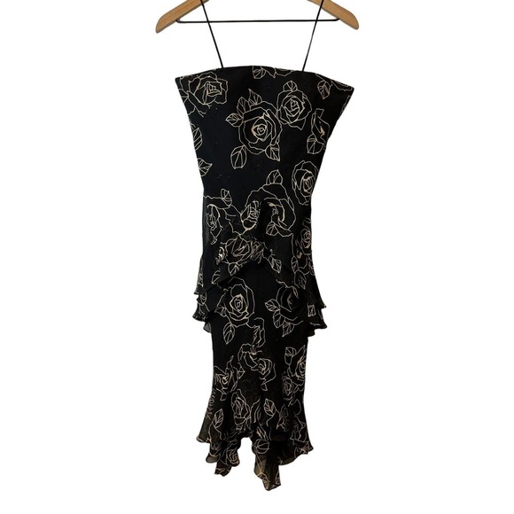 Vintage Y2K Gilar Black 100% Silk Beaded Ruffle Tiered Dress Beaded Size 4 - Picture 5 of 16